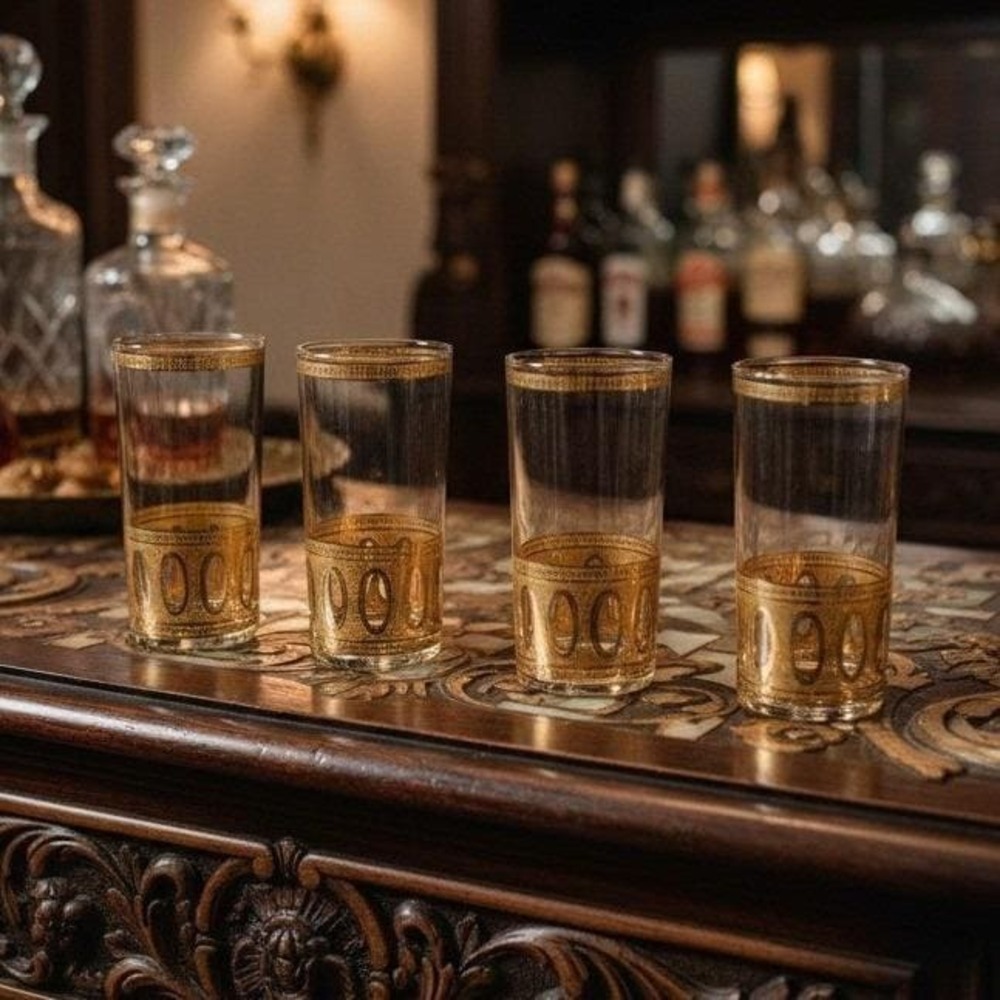 Vintage MCM Culver Valencia 12 OZ. TUMBLERS  22 Karat Trim Set of 4